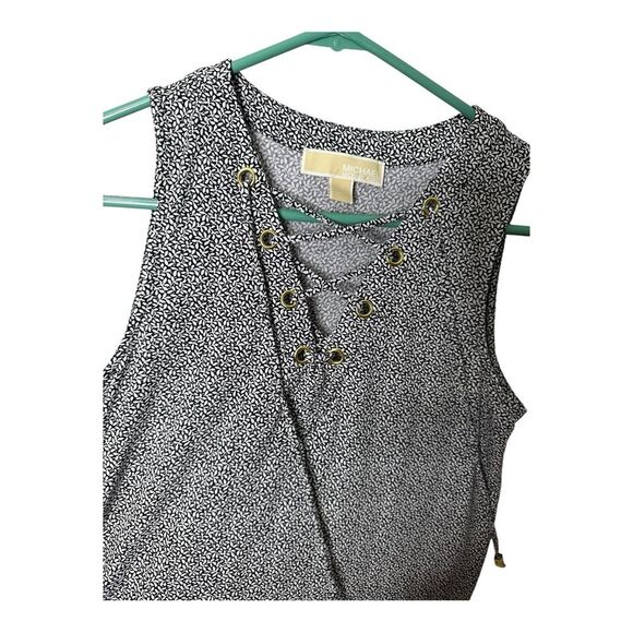 Michael Kors Tank Sheath Dress XS black white print laceup v neck slinky stretch - Picture 9 of 11